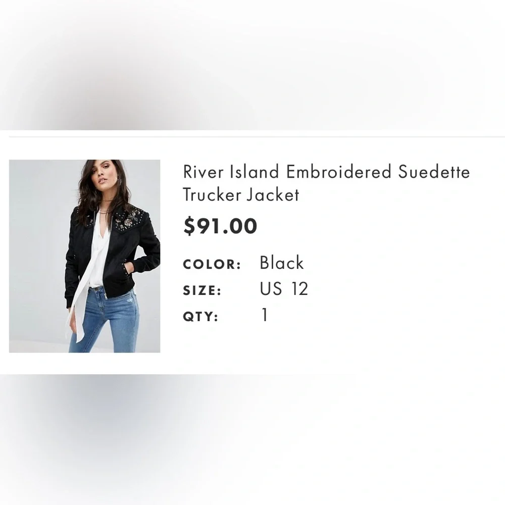 River Island embroidered suedette bomber jacket - Picture 3 of 13